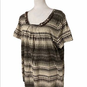 Charter Club Plus Size Beige & Khaki Aztec Print Top